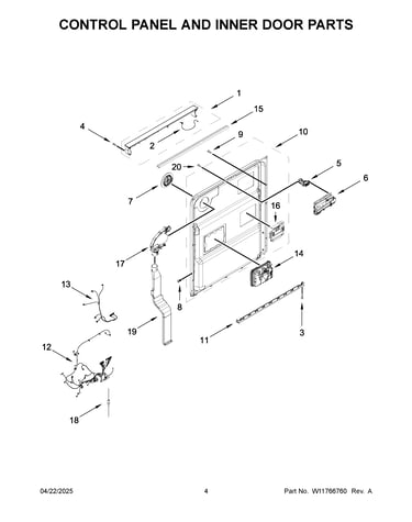 Control panel and inner door parts
