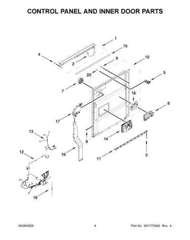 Control panel and inner door parts