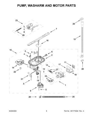 Pump, washarm and motor parts
