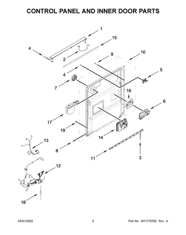 Control panel and inner door parts