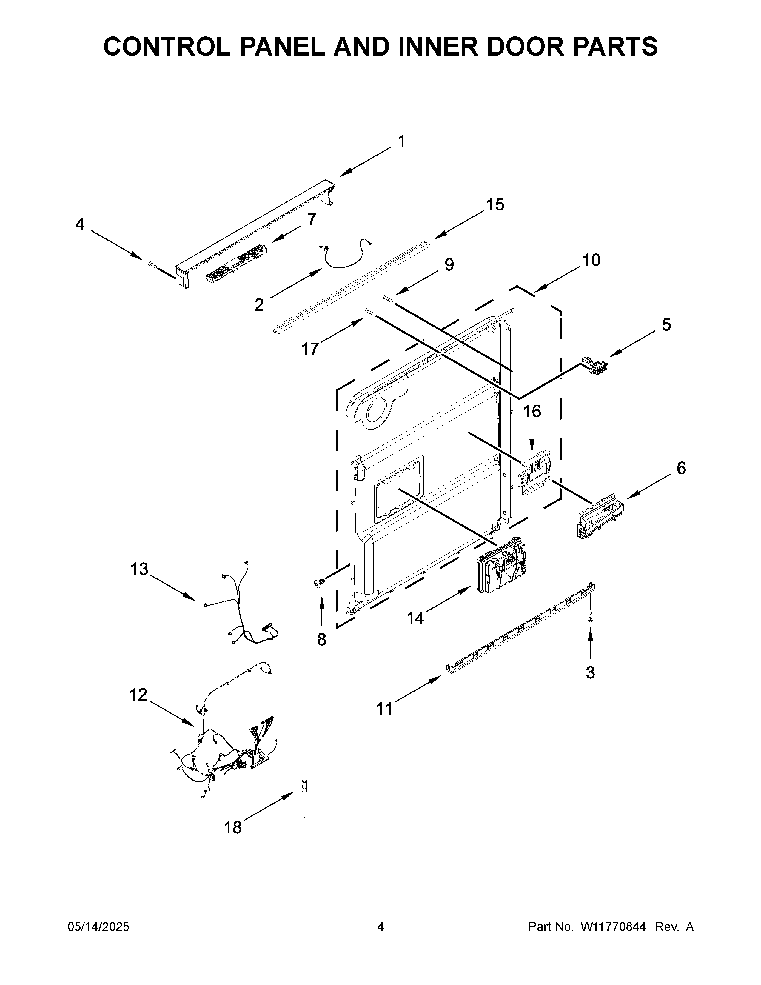 Control panel and inner door parts