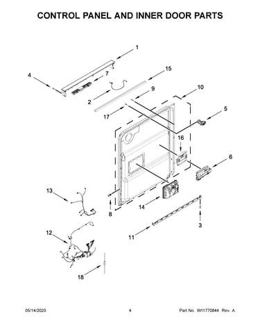 Control panel and inner door parts