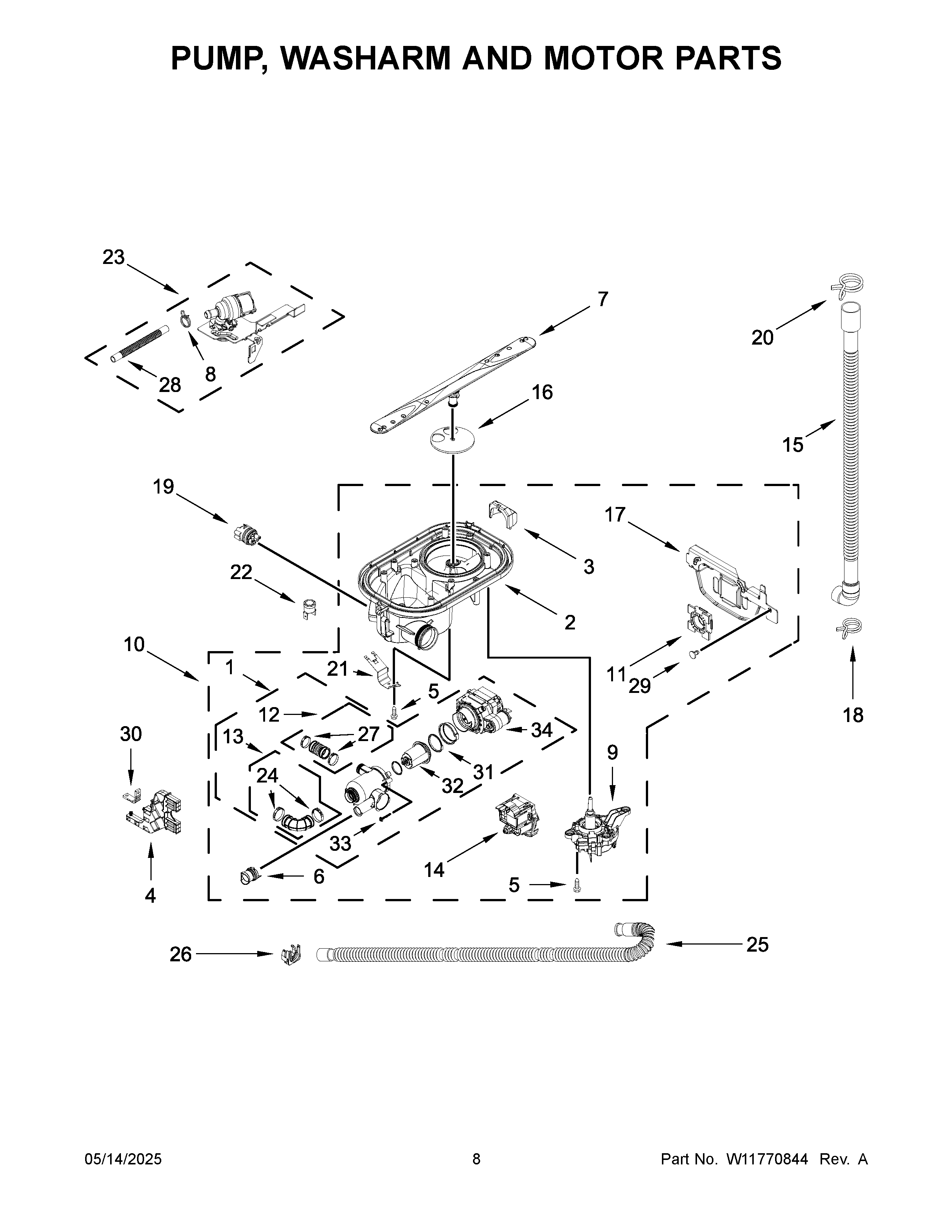 Pump, washarm and motor parts
