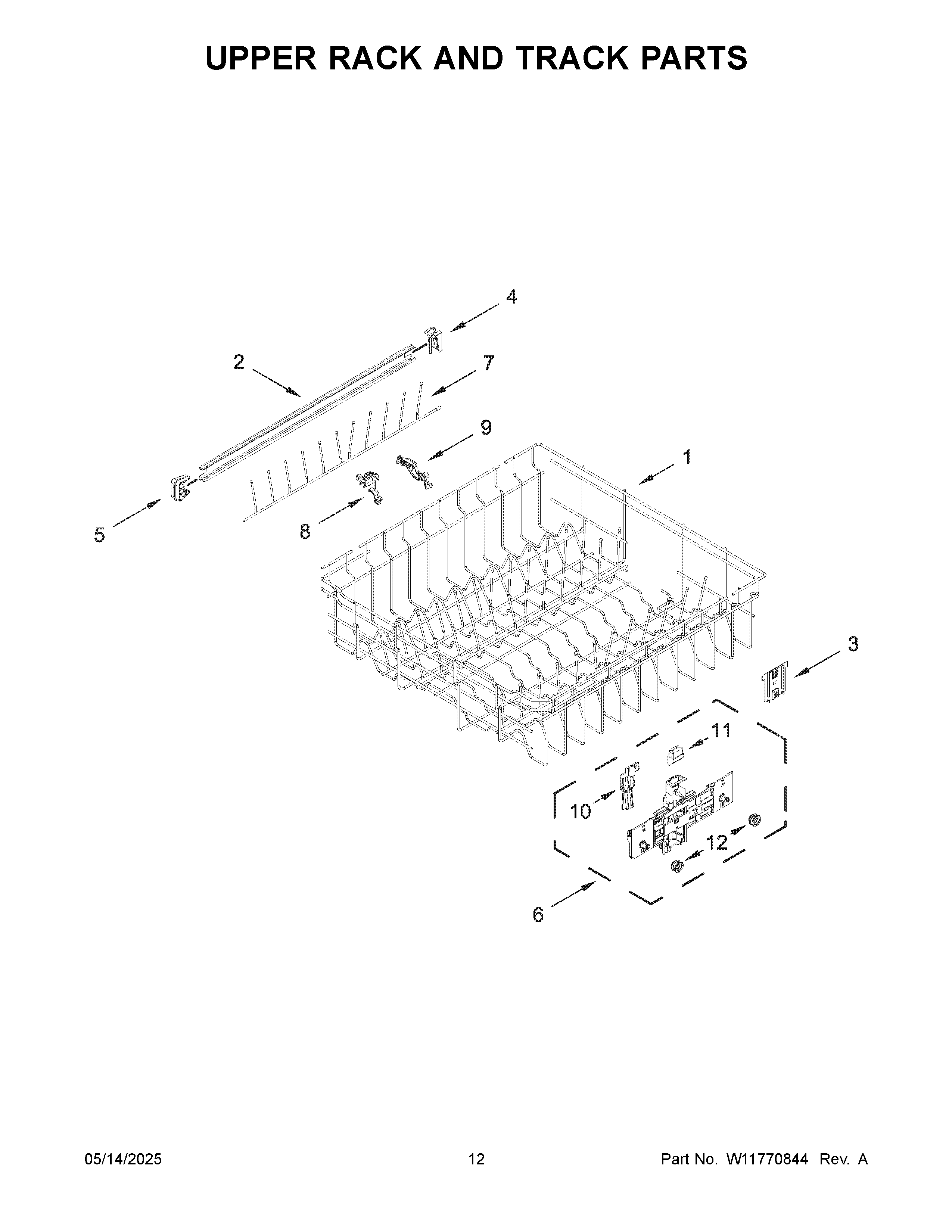 Upper rack and track parts
