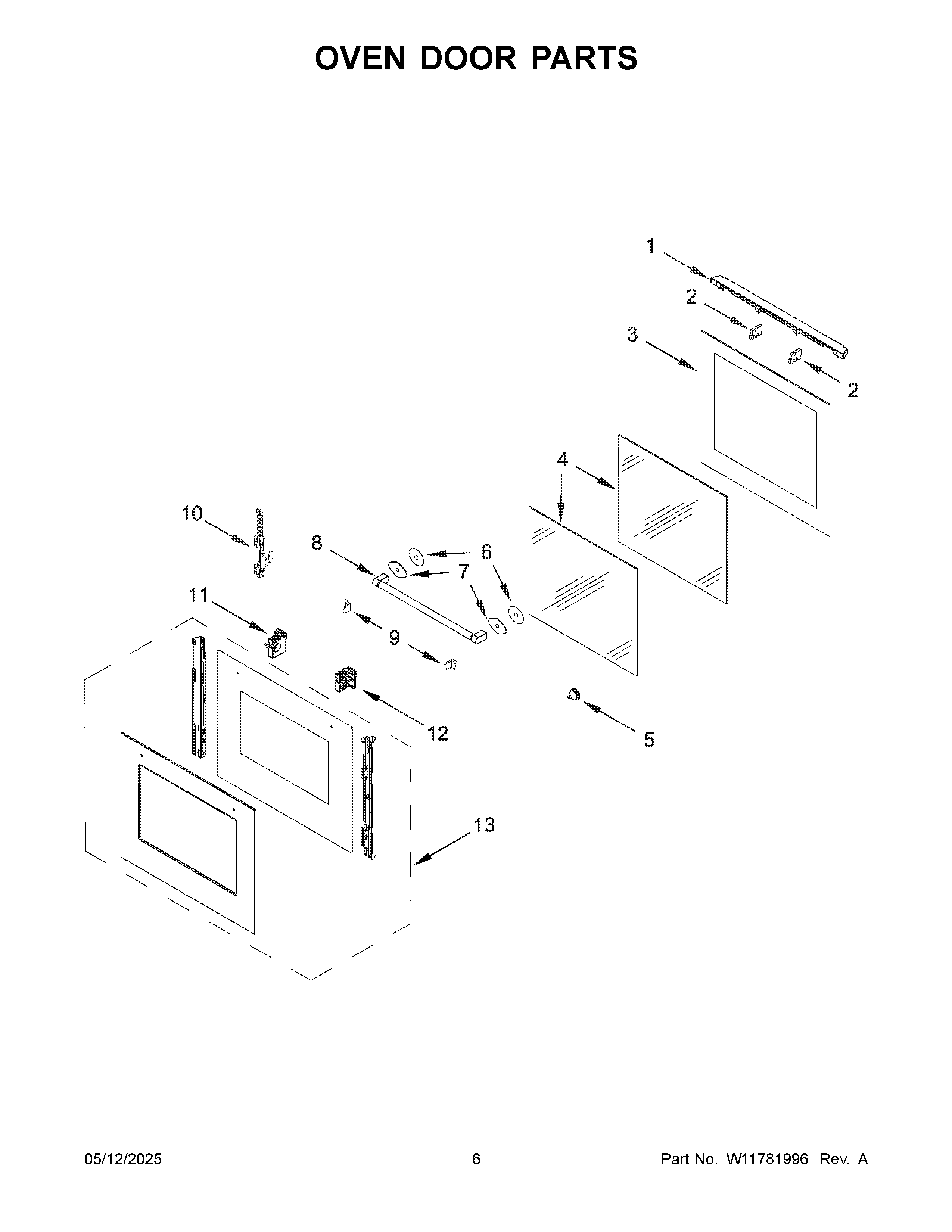 Oven door parts