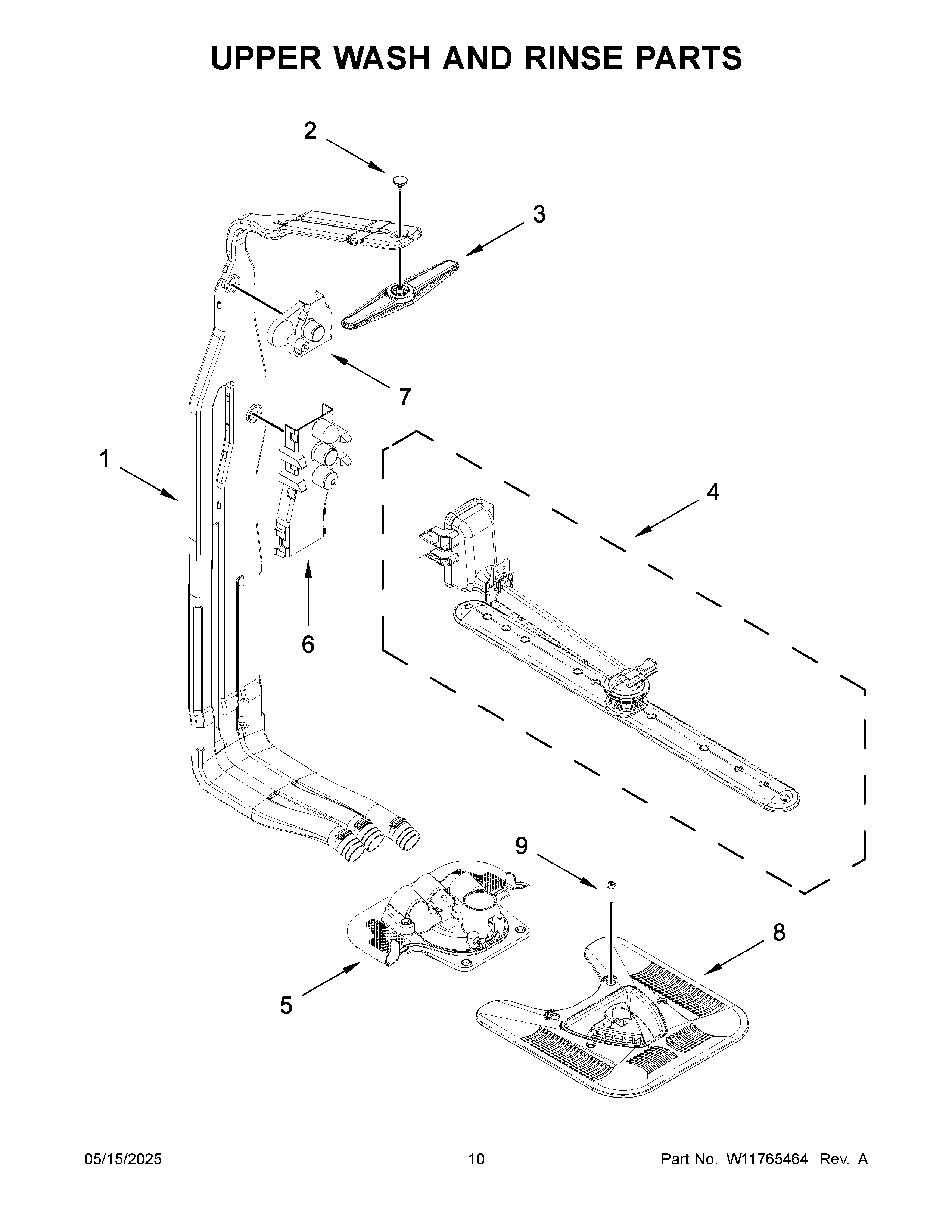 Upper wash and rinse parts