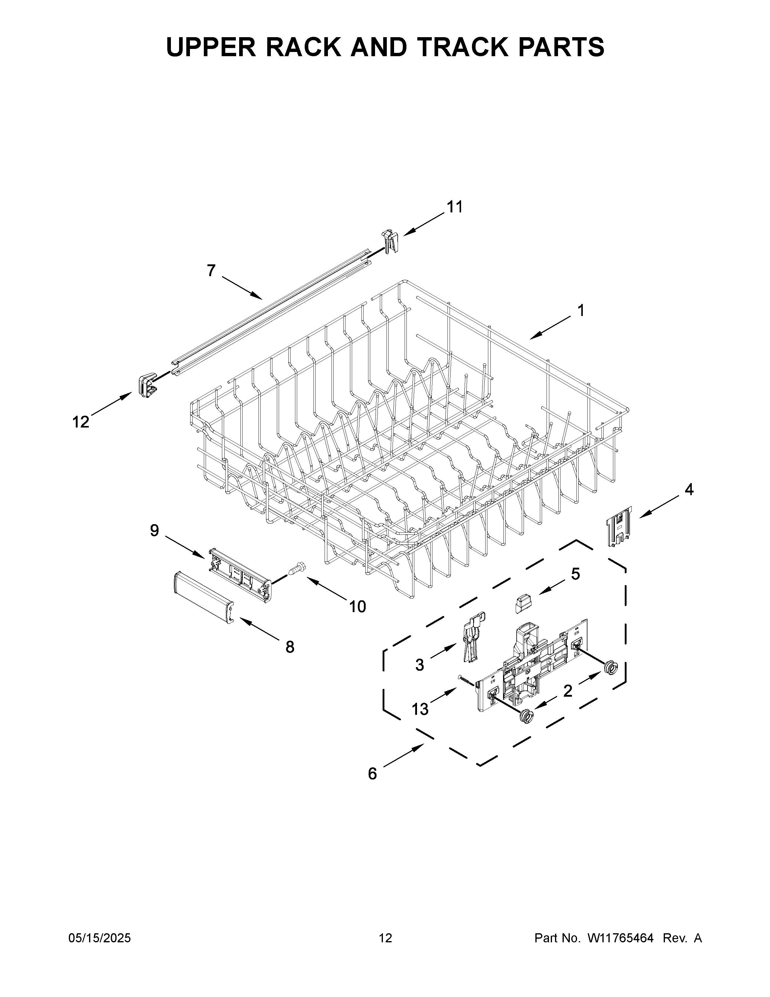 Upper rack and track parts