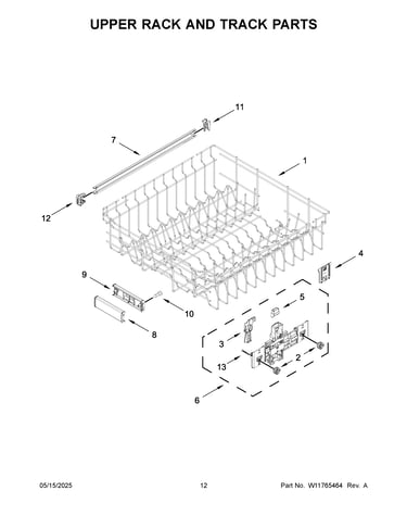 Upper rack and track parts