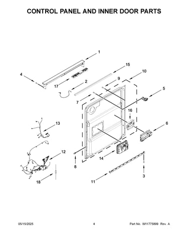Control panel and inner door parts