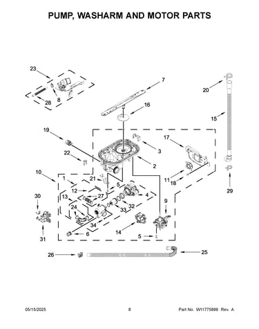 Pump, washarm and motor parts