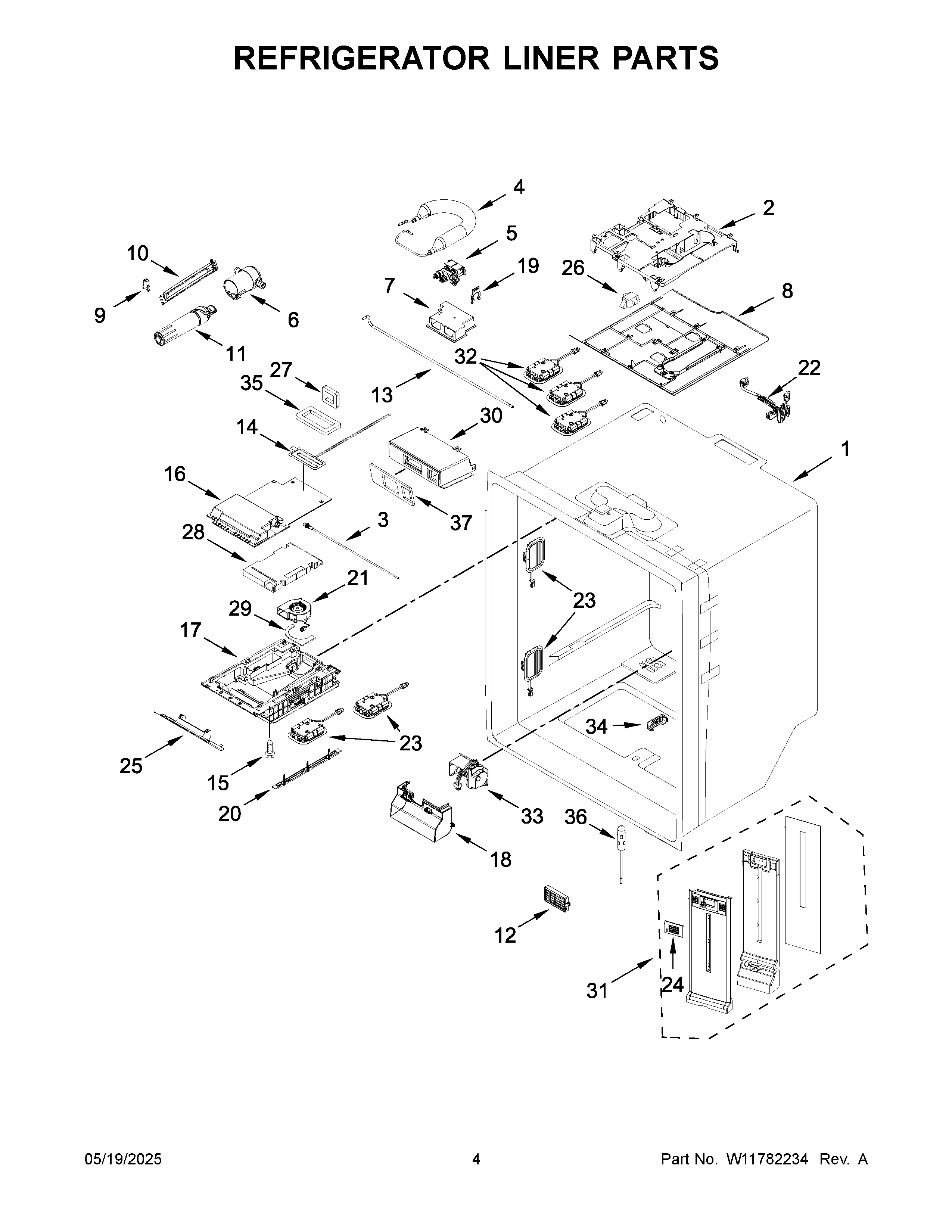Refrigerator liner parts