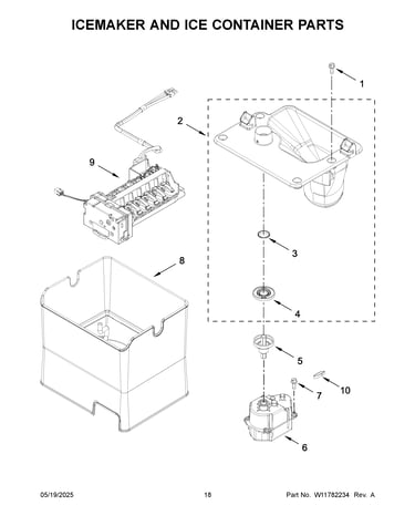 Icemaker and ice container parts
