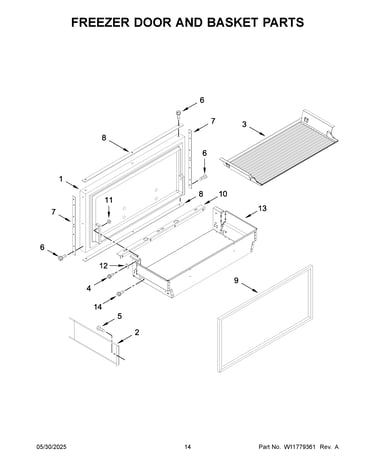 Freezer door and basket parts
