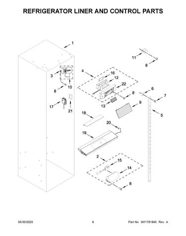 Refrigerator liner and control parts