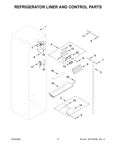 Refrigerator liner and control parts