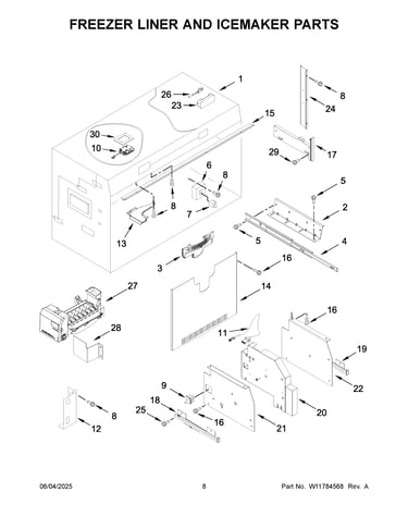 Freezer liner and icemaker parts