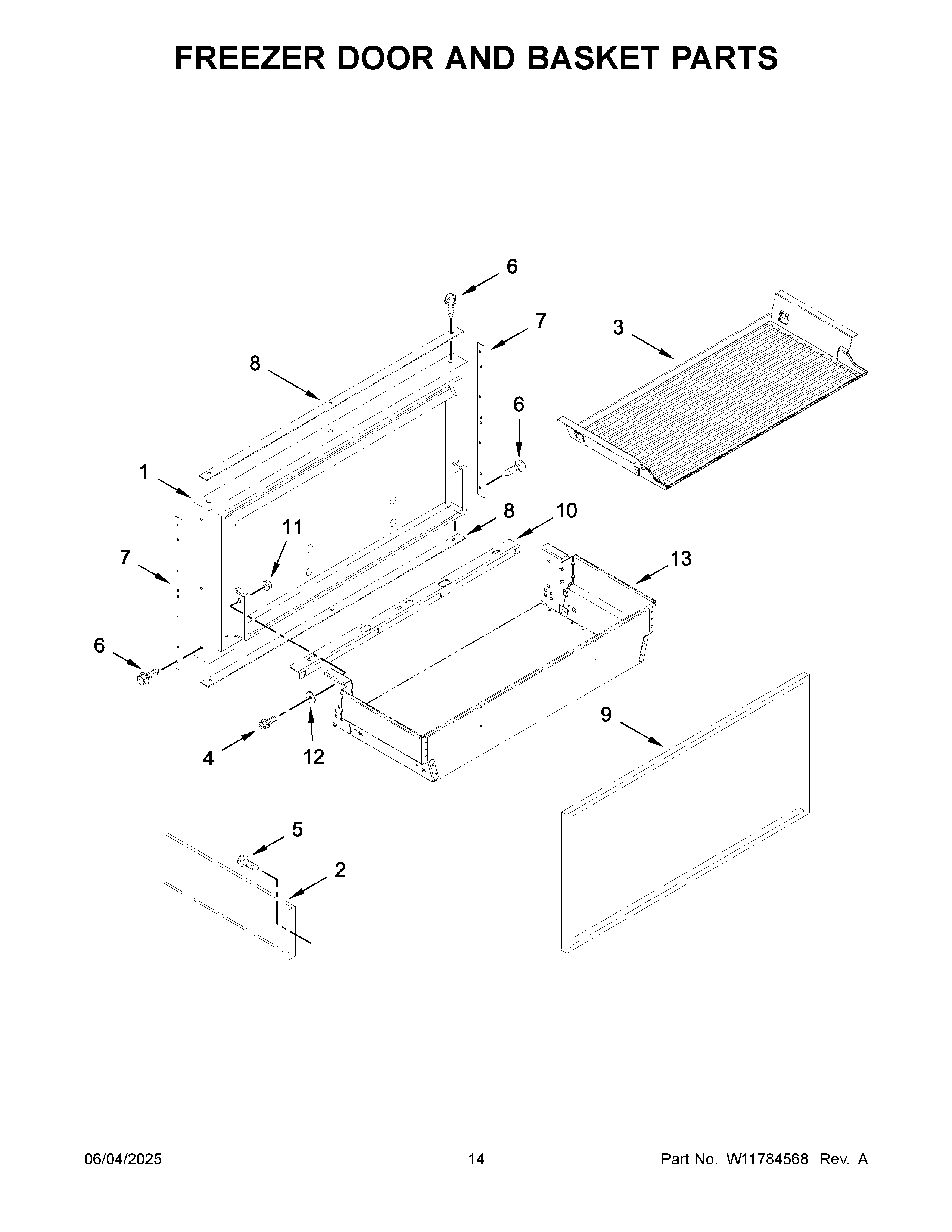 Freezer door and basket parts