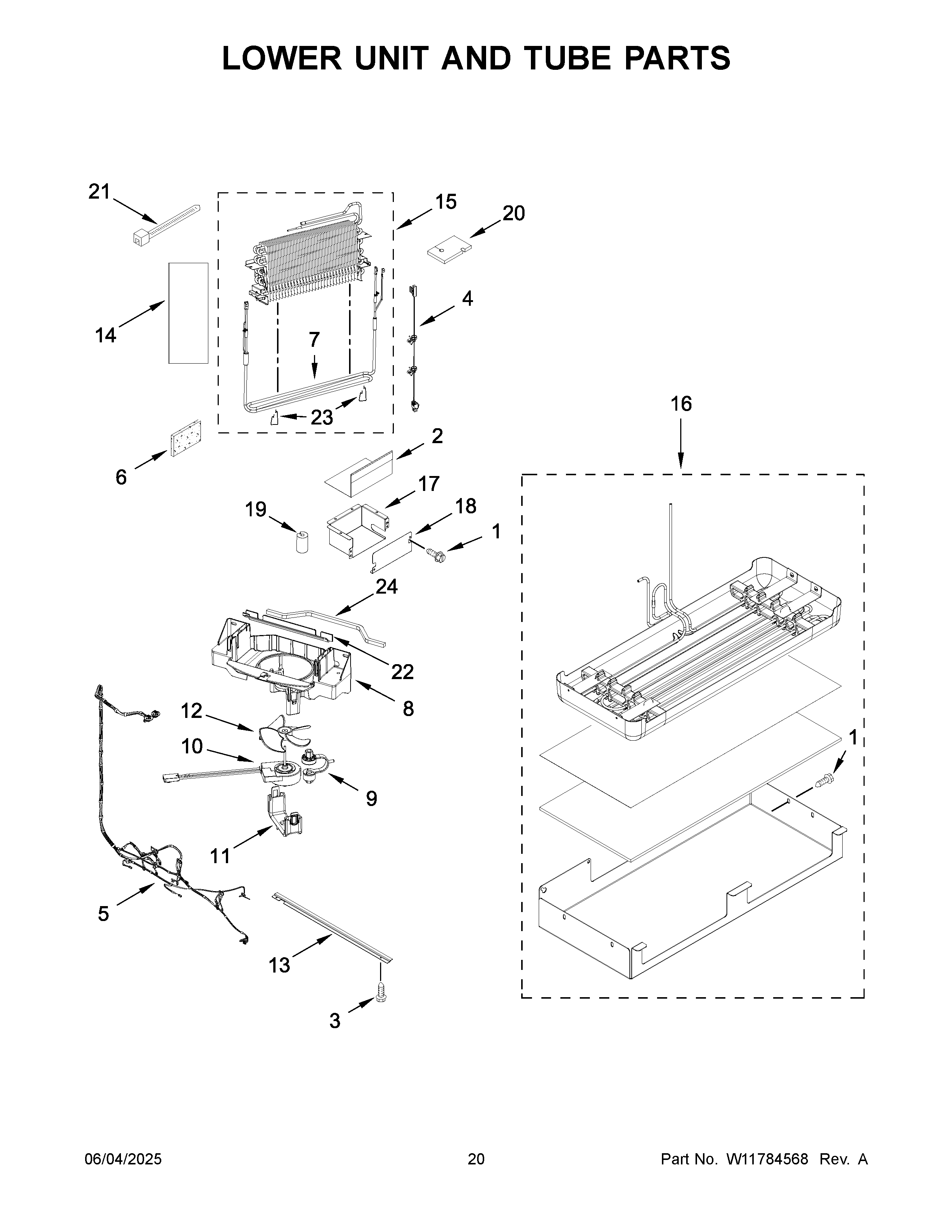 Lower unit and tube parts