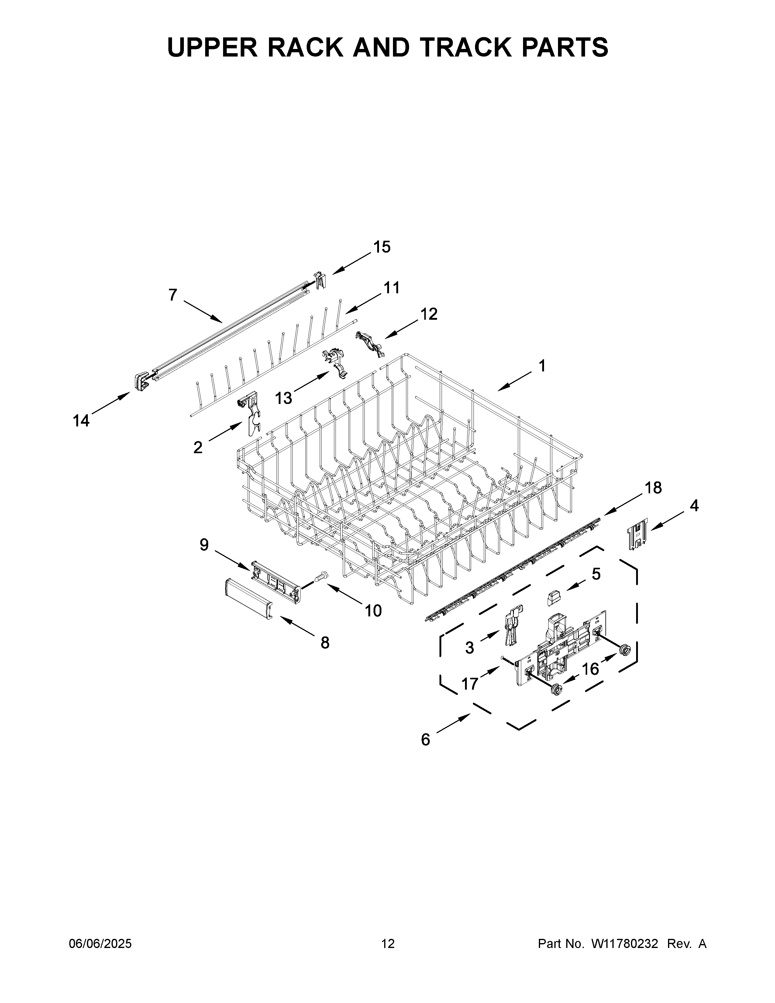 Upper rack and track parts
