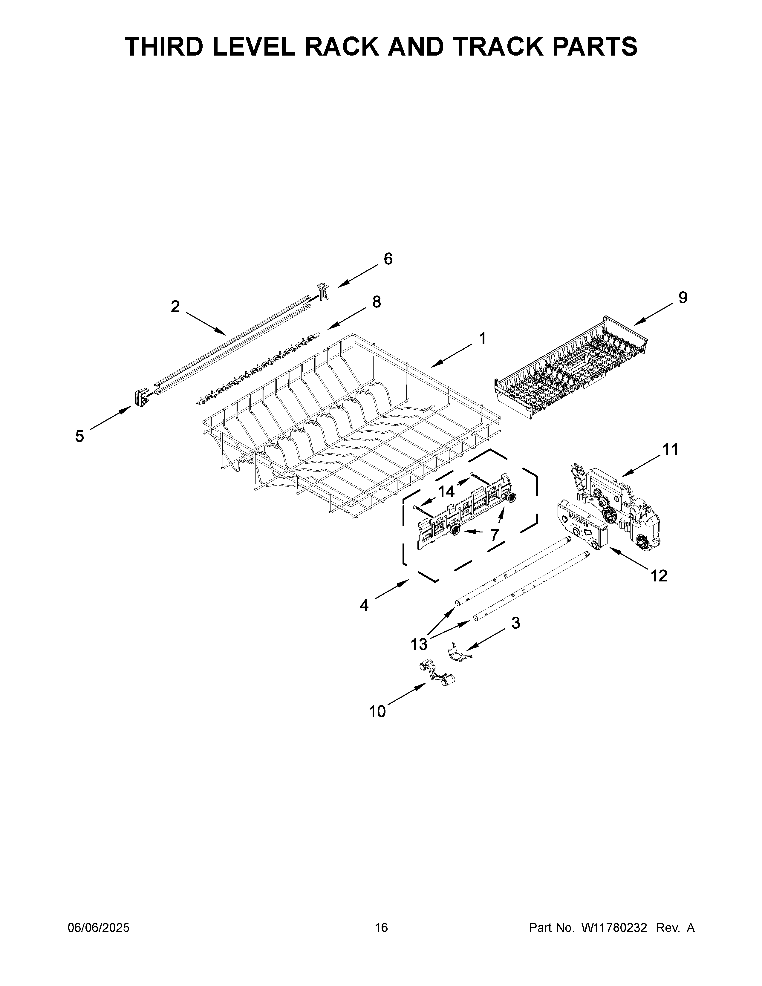 Third level rack and track parts