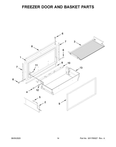 Freezer door and basket parts