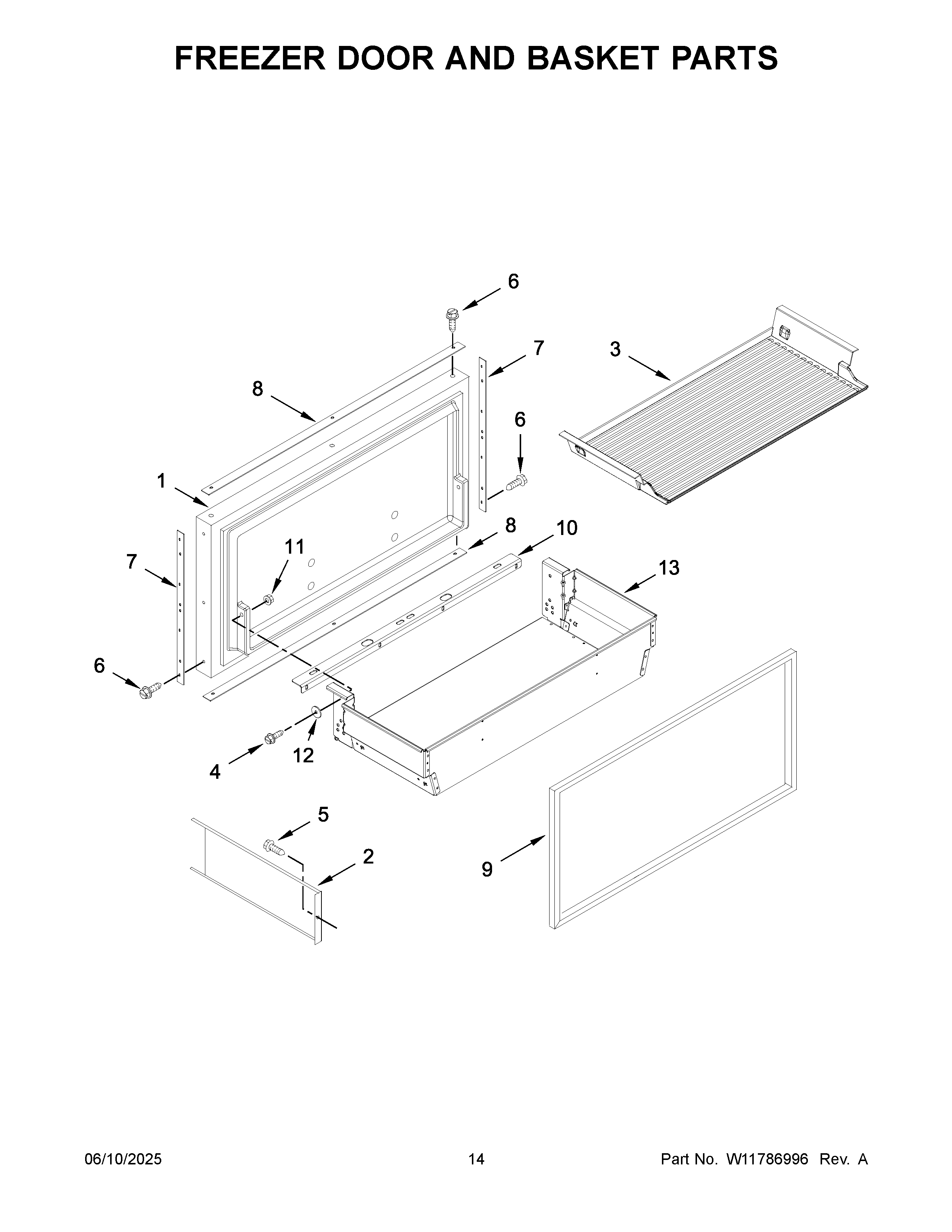 Freezer door and basket parts