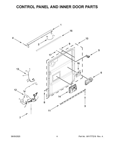 Control panel and inner door parts