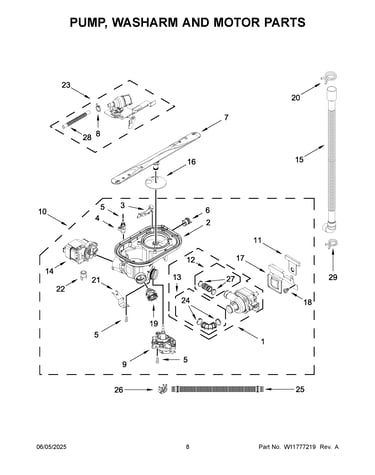 Pump, washarm and motor parts