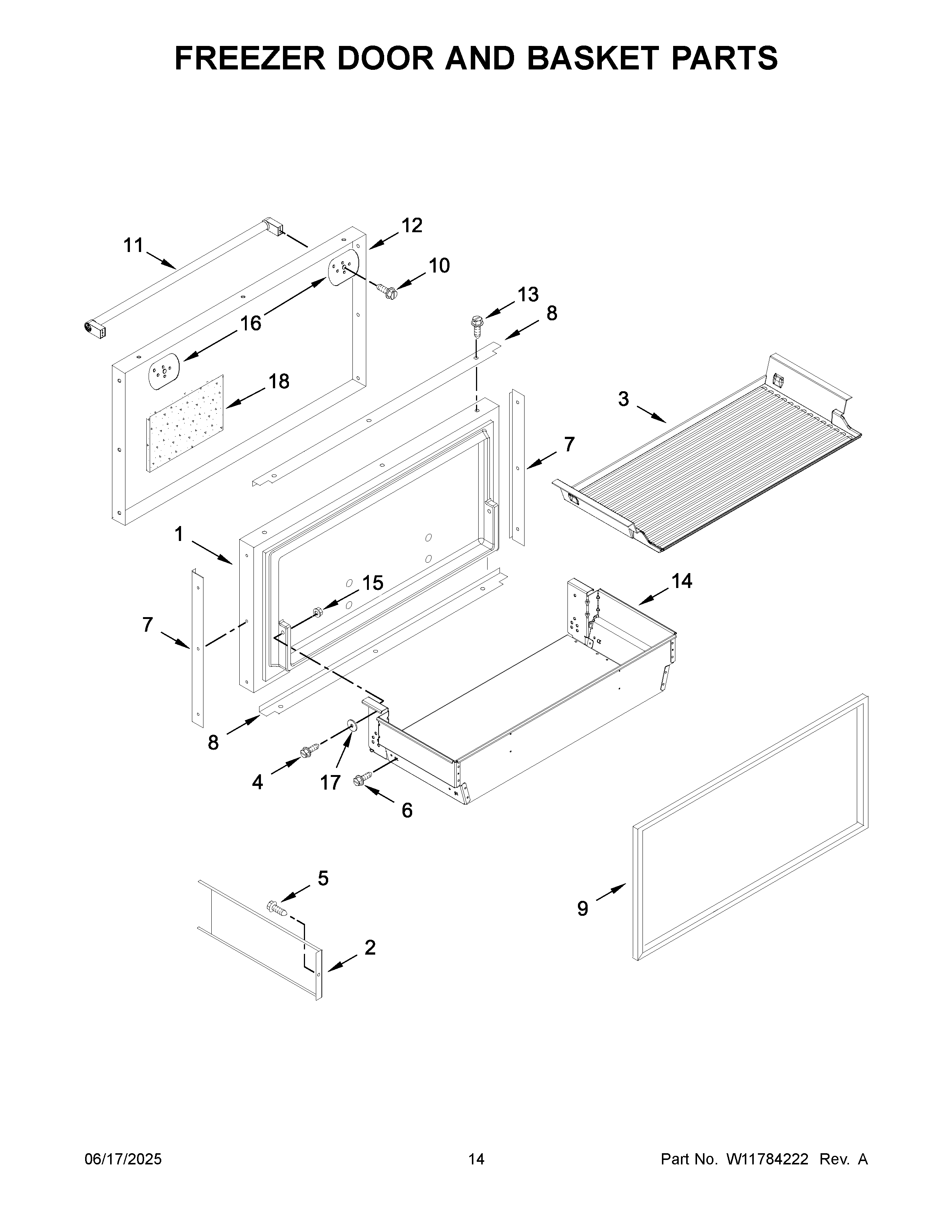 Freezer door and basket parts