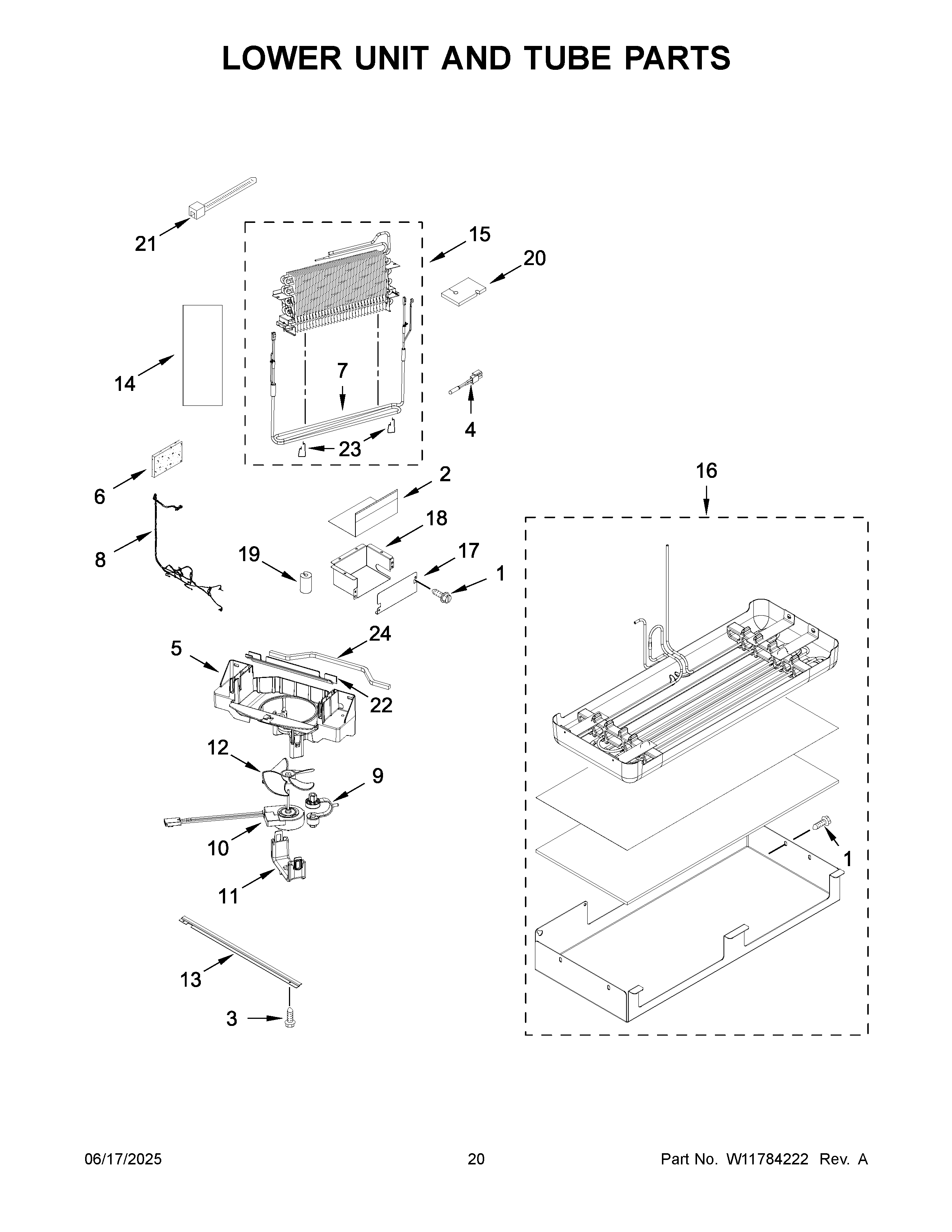 Lower unit and tube parts
