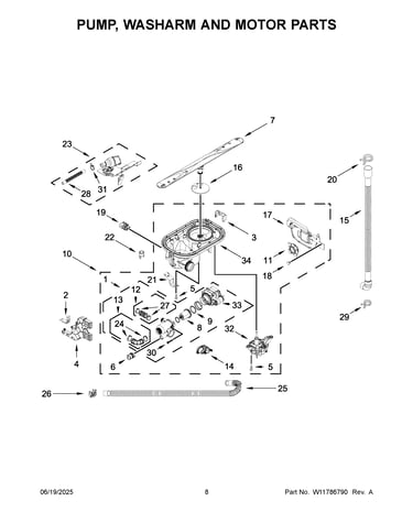 Pump, washarm and motor parts