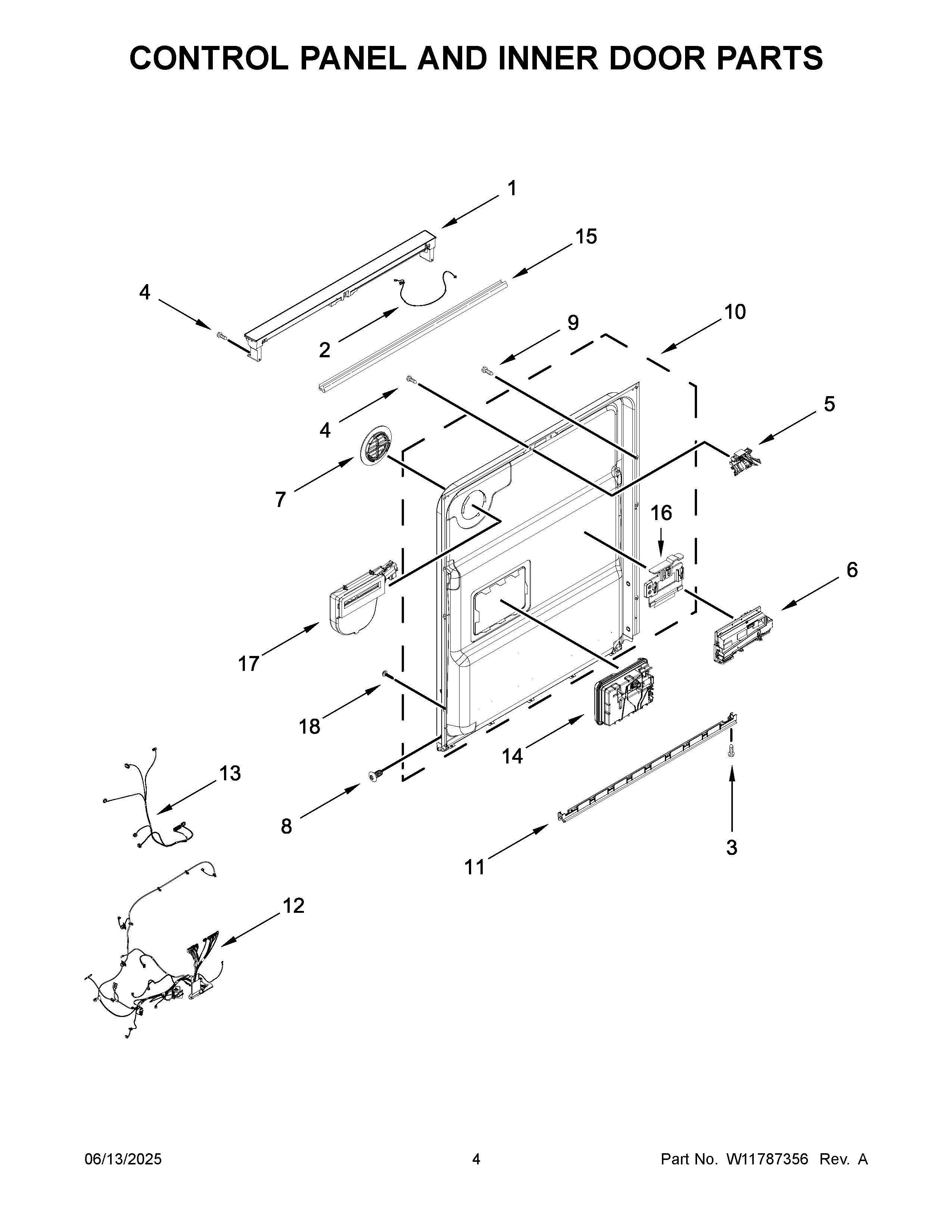 Control panel and inner door parts