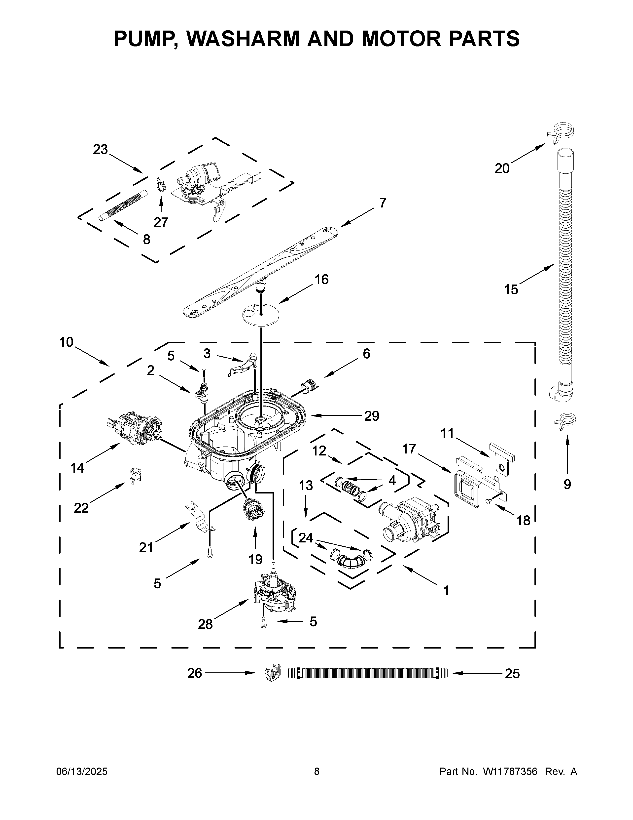 Pump, washarm and motor parts