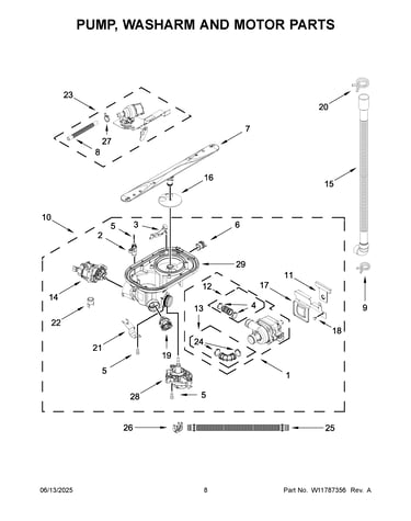 Pump, washarm and motor parts