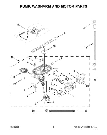 Pump, washarm and motor parts