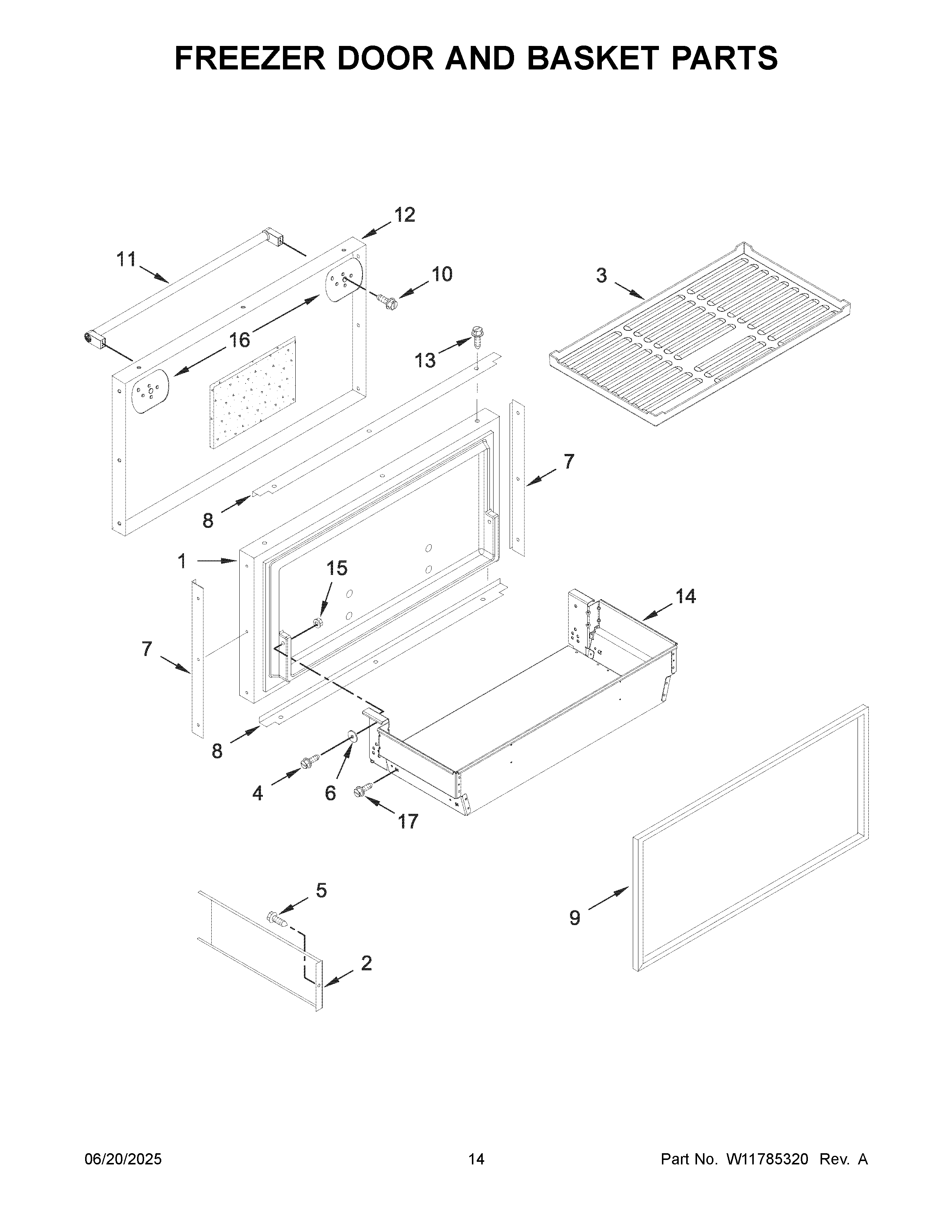 Freezer door and basket parts