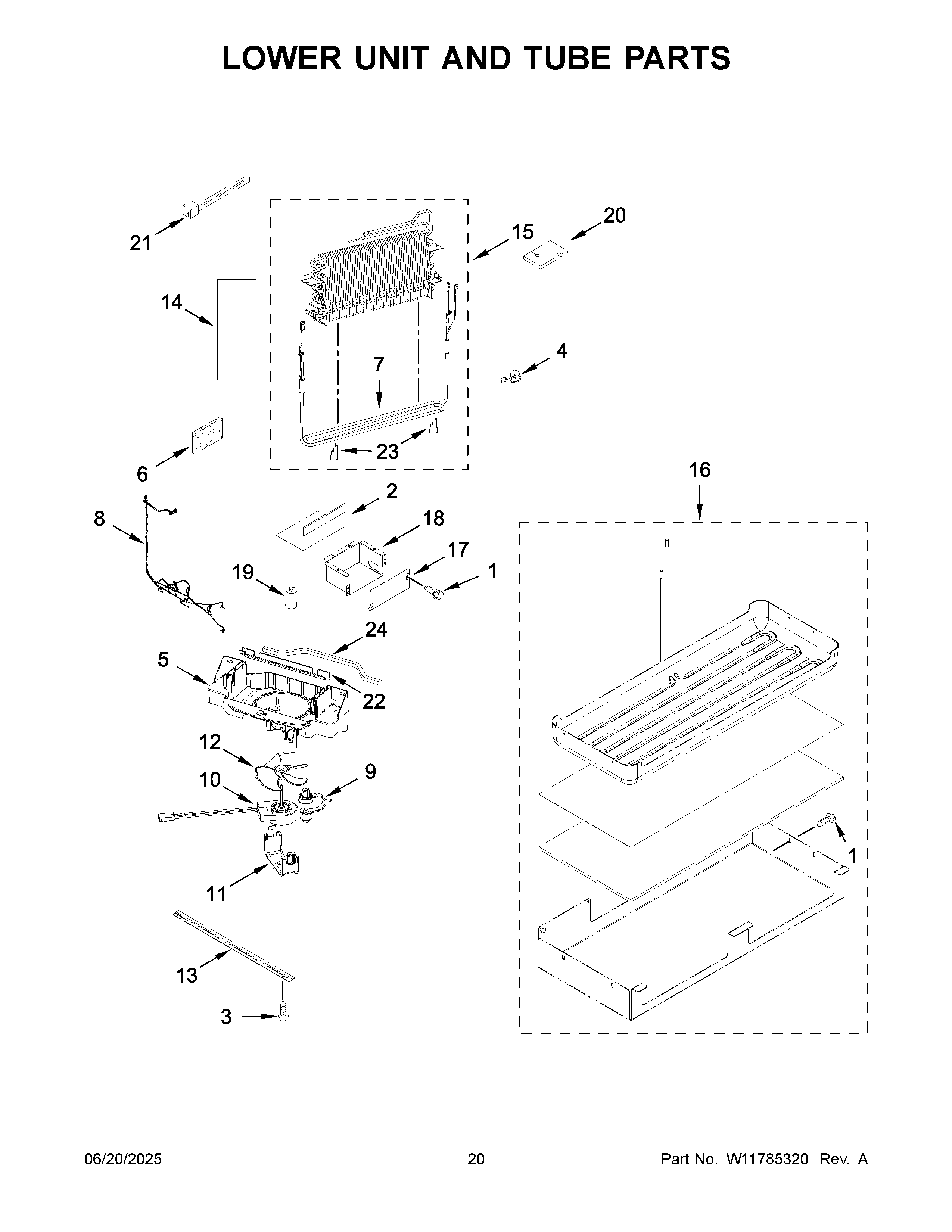 Lower unit and tube parts