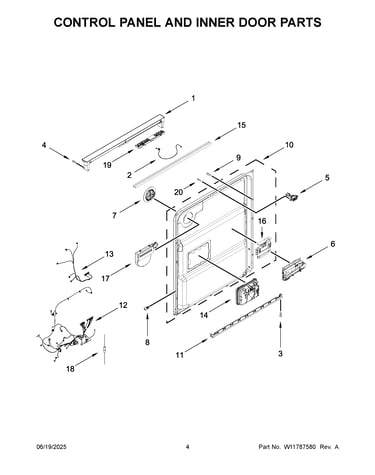 Control panel and inner door parts