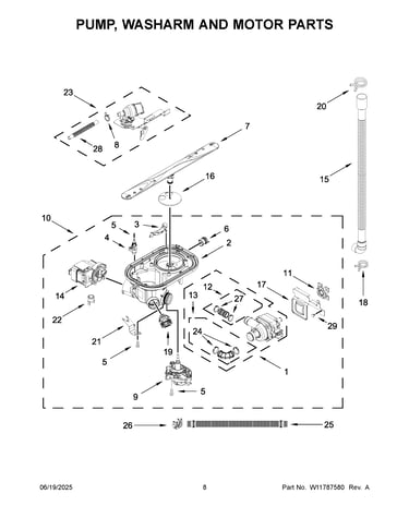 Pump, washarm and motor parts