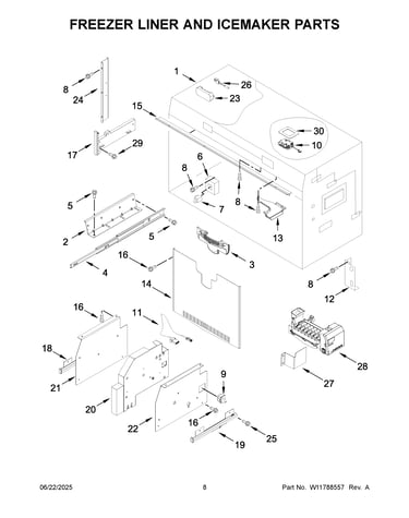 Freezer liner and icemaker parts