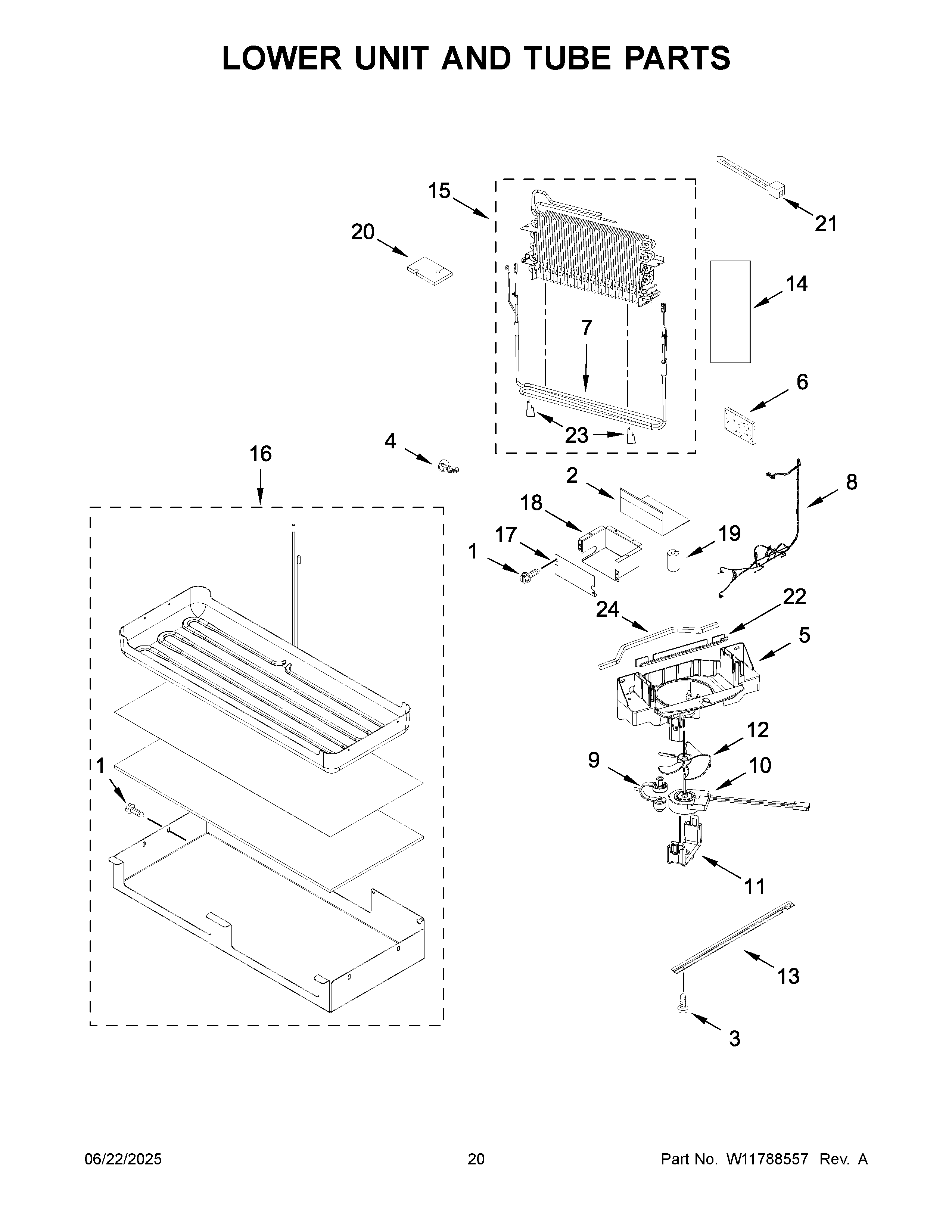 Lower unit and tube parts