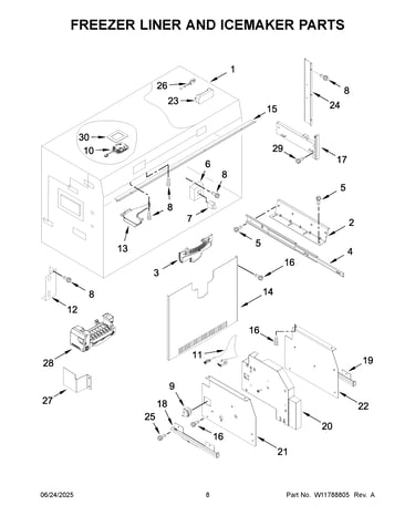 Freezer liner and icemaker parts