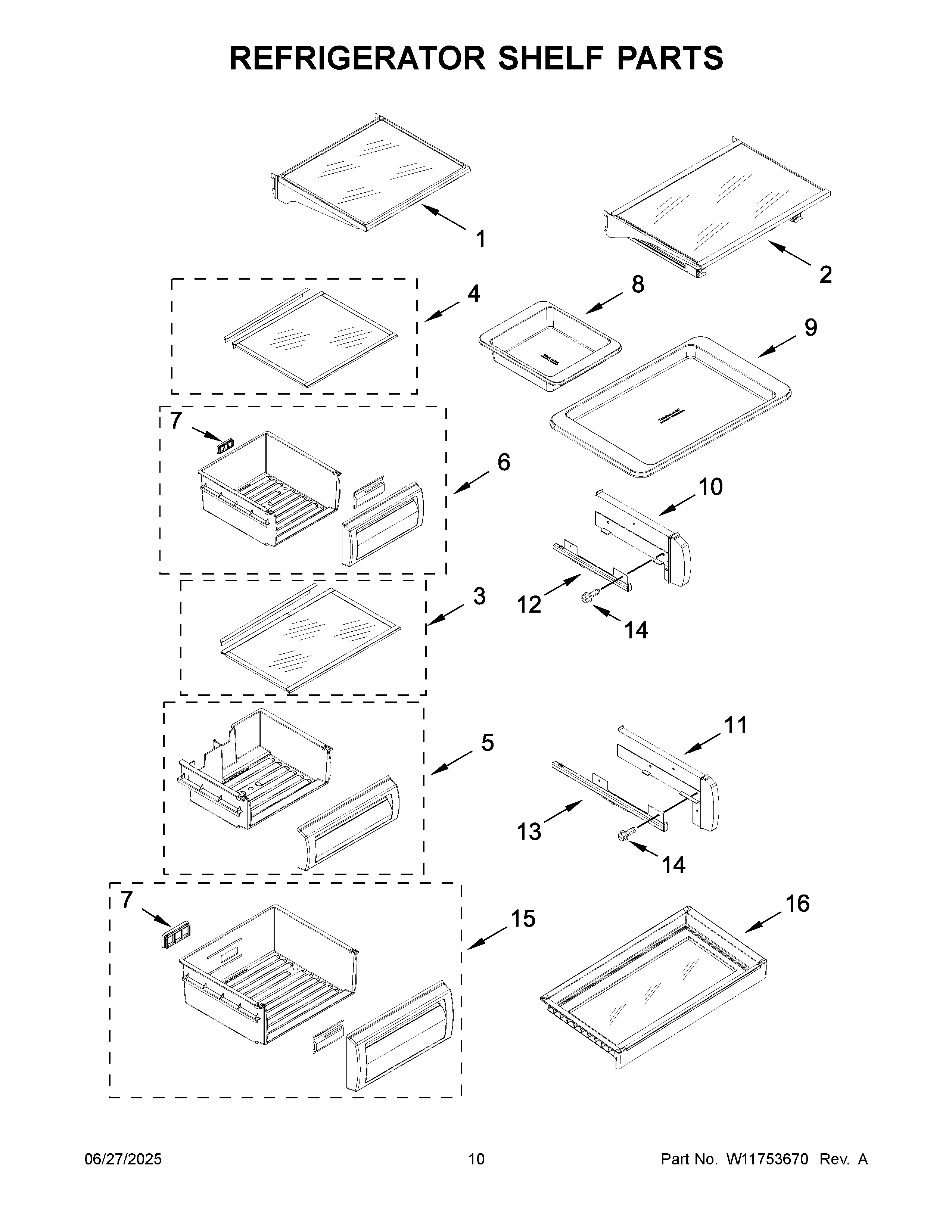 Refrigerator shelf parts