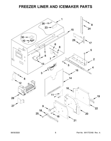 Freezer liner and icemaker parts