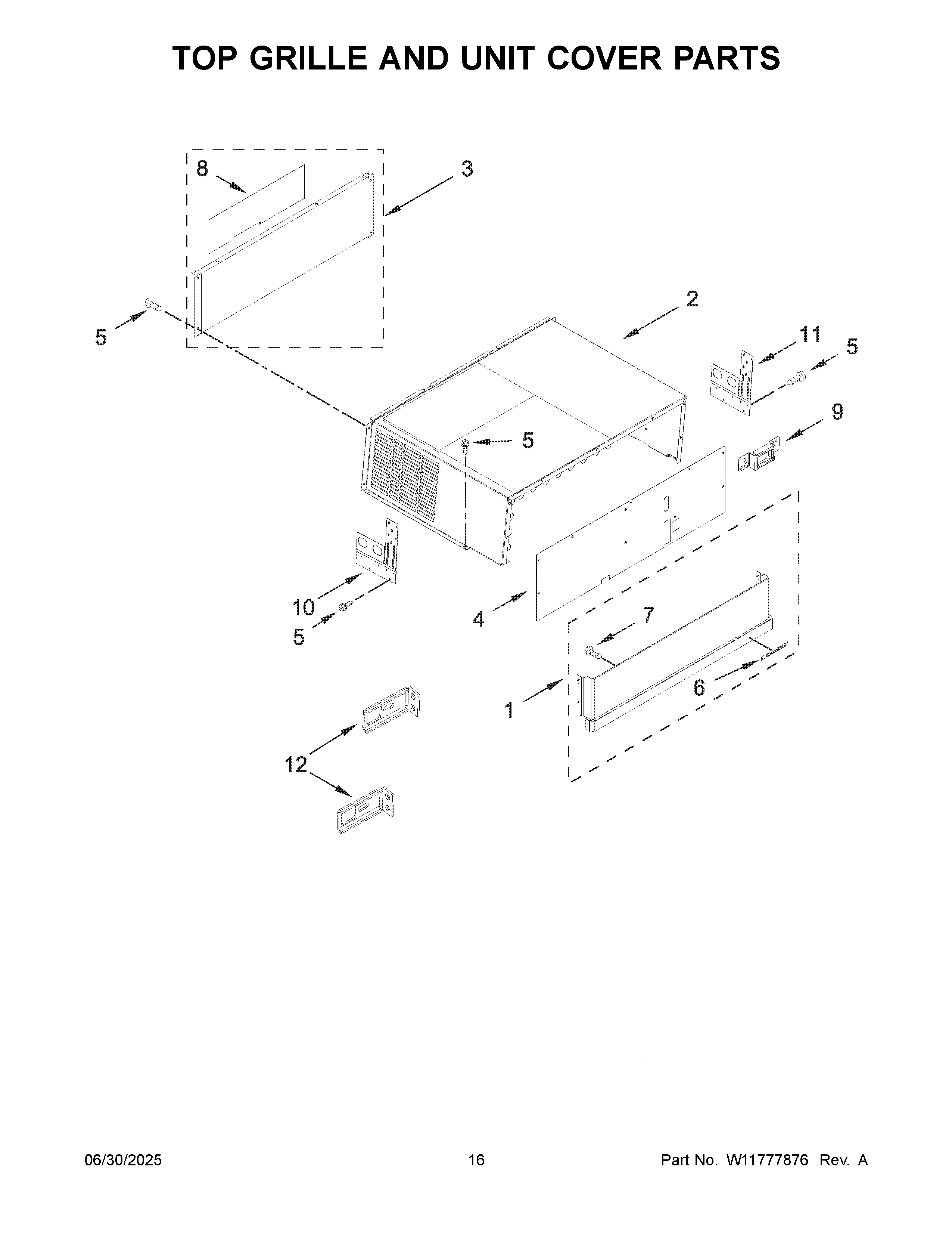 Top grille and unit cover parts
