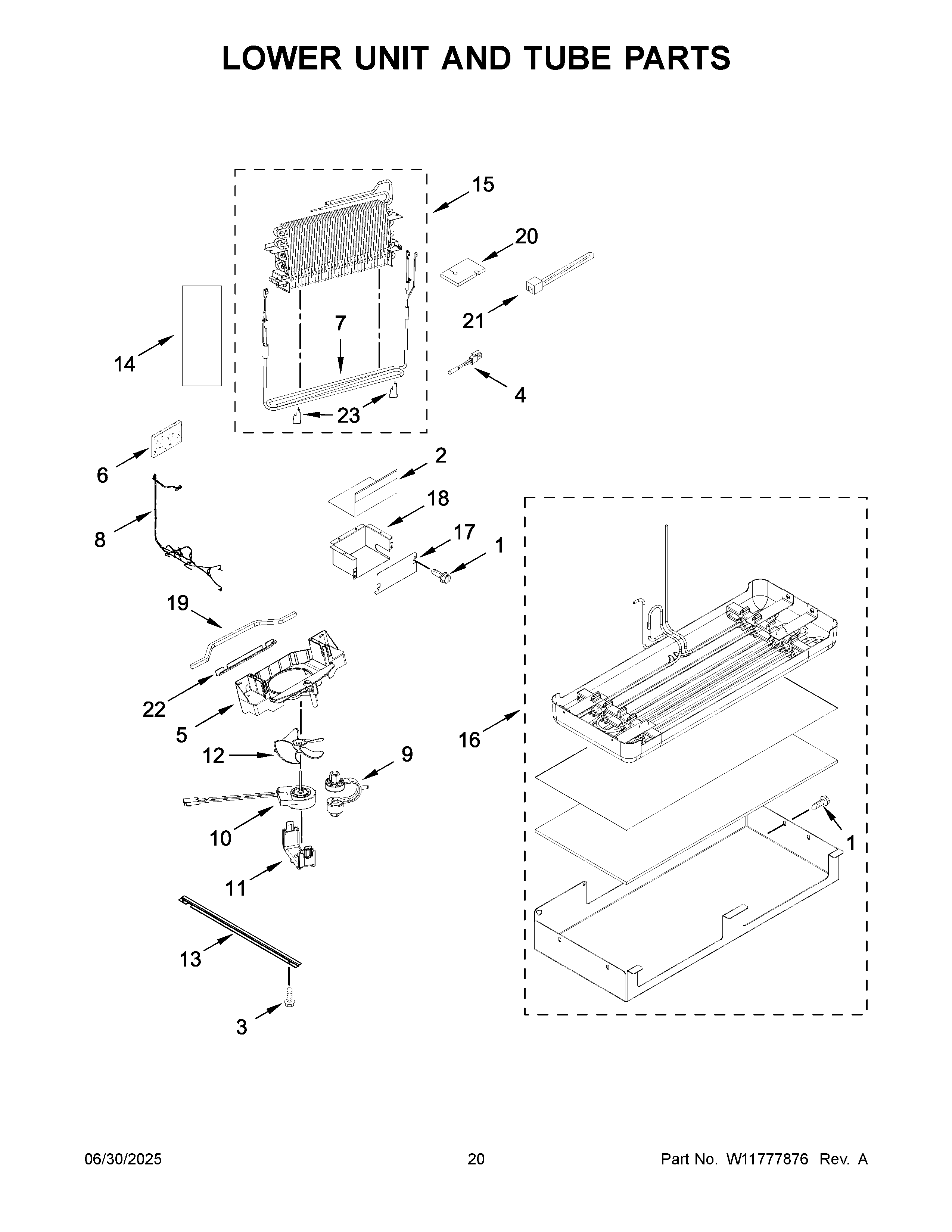 Lower unit and tube parts