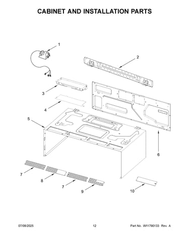 Cabinet and installation parts