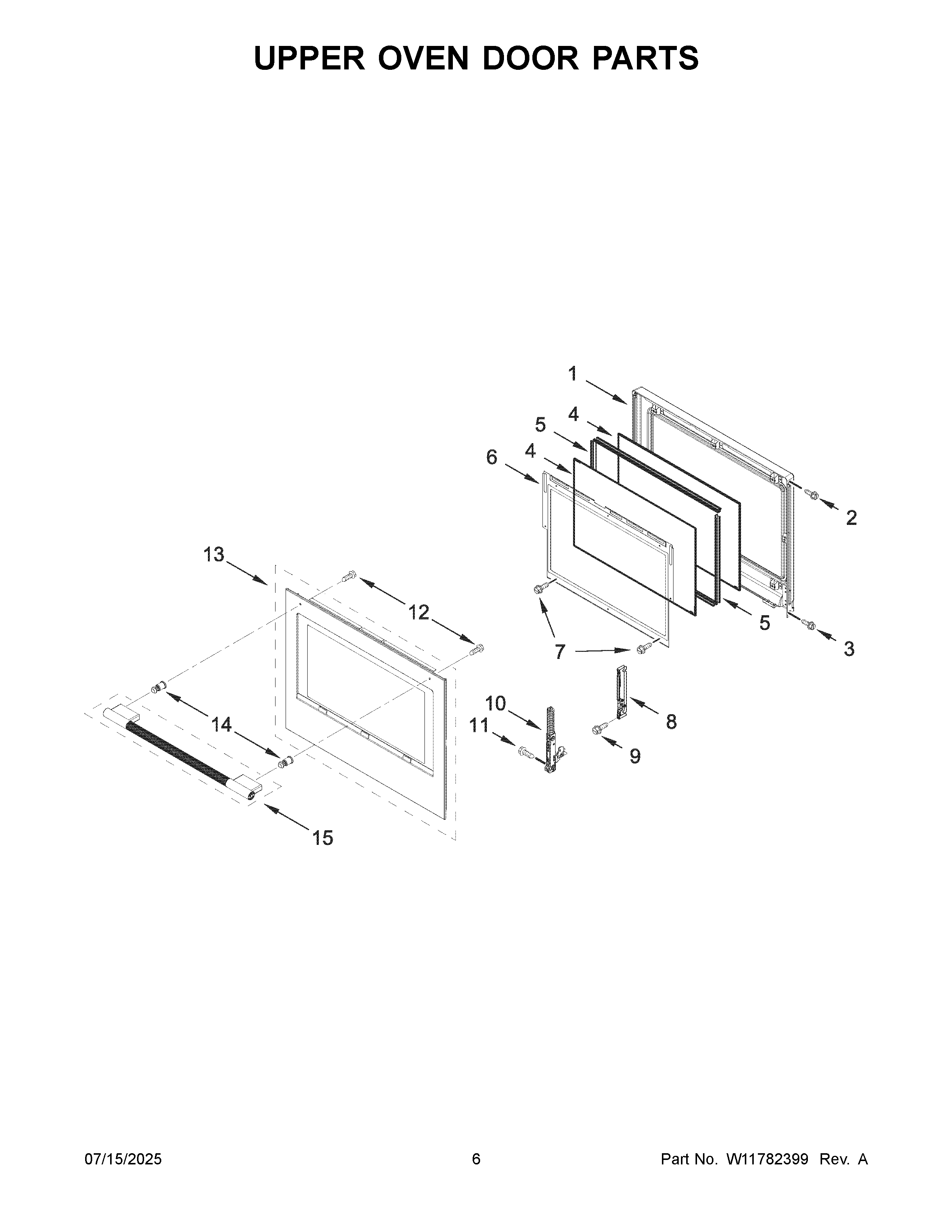 Upper oven door parts