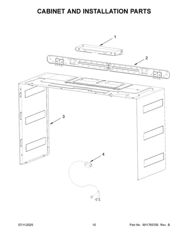 Cabinet and installation parts