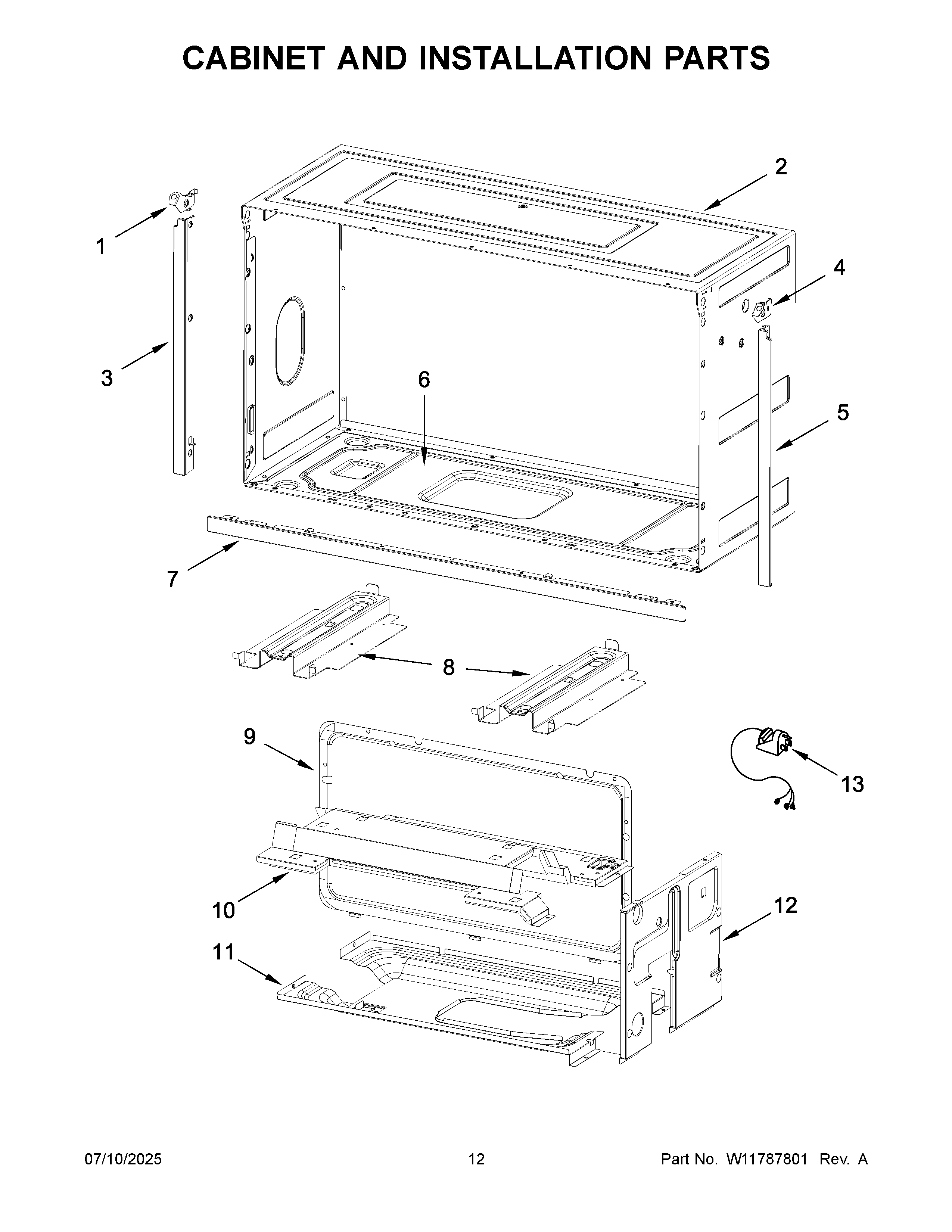 Cabinet and installation parts